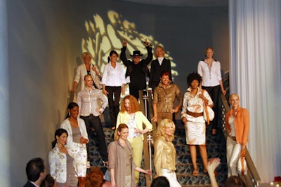 On the staircase of the Esquire Theater, models posed in Dismero designs during an informal fashion show.