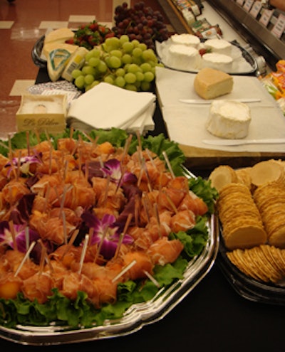 An international cheese display, with options from France and the U.S., served a selection of gourmet cheeses for guests to sample.
