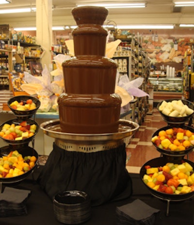 A chocolate fountain and a variety of dipping goodies including fruits, pretzels, and marshmallows was also available for guests to enjoy.