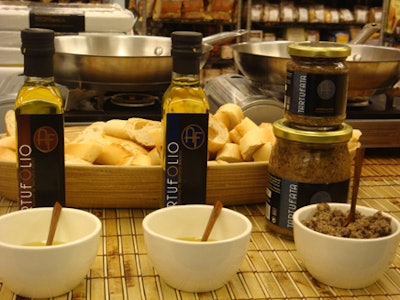 A pasta station was set up in the back of the market.