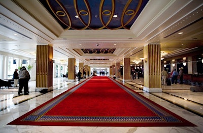 The main lobby welcomes with an enormous red carpet.