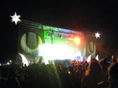 The light displays colored the night sky, further enhancing the DJs' performances.