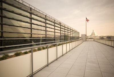 A terrace with views of the Capitol is located on the top floor of the conference center. The space can be tented.