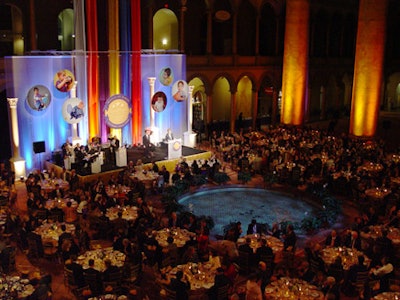 Tables for the dinner portion of the evening wrapped the center fountain.