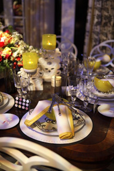 Michael Tavano mixed lemon-yellow accessories and linens with yellow accents to brighten up his table for the New York Design Center.