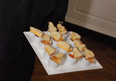 Passed hors d'oeuvres included Grant Park grilled-cheese sandwiches, named for one of the public spaces the rioters tried to take over during the 1968 convention.