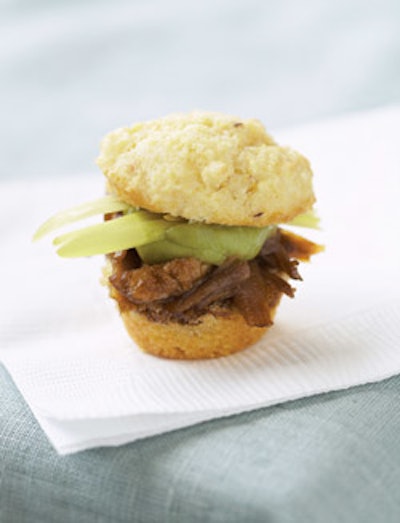 Ancho-chocolate duck confit with avocado salsa on a cornbread muffin, from 10tation in Toronto