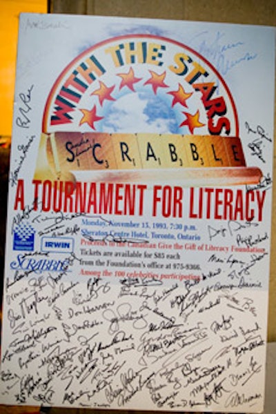 Local celebrities in attendance signed their names to a Scrabble With the Stars poster.