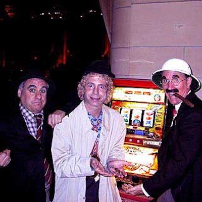 Performers from Gina Lennon Associates posed as the Marx Brothers at Starwood Hotels' Roaring Twenties-themed sales event at Cipriani 42nd Street.