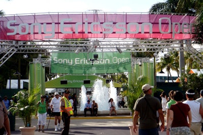 The tournament village, at Key Biscayne's Tennis Center at Crandon Park, spanned 100,000 square feet and included food, retail outlets, a makeshift Starbucks, a Ben and Jerry's, an upscale members-only restaurant, and more.