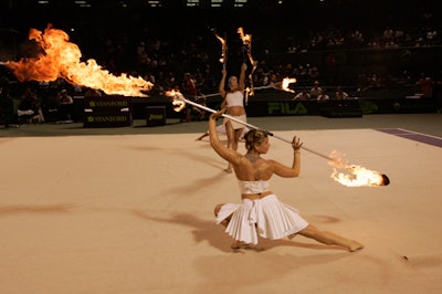 In addition to matches, the purple courts also hosted various entertainers, such as fire dancers, throughout the 12-day event.