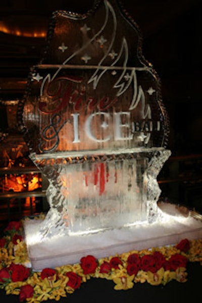 The five-foot by three-foot torch-shaped ice sculpture provided branding for the event.