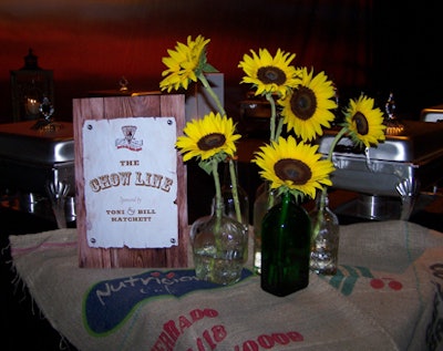 Signage and a bouquet of sunflowers indicated the beginning of the buffet.
