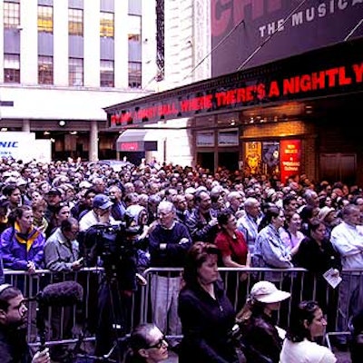 All of Shubert Alley (in front of the Shubert Theatre) was packed for the event, which featured some of the most famous stars on Broadway performing for free.