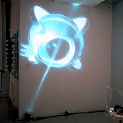 A special painted glass gobo showed one of the icons from the Web site on the walls of Zoom Studios.