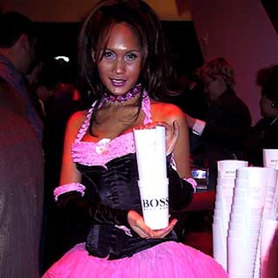 Catrina Ortiz was one of two casino girls from Screaming Queens who passed out cups with the Hugo Boss logo for guests to use to carry their gambling chips.