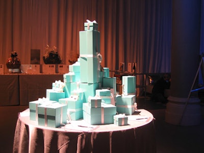 Blue Tiffany boxes wrapped in ribbon drew attention to the $20,000 worth of Tiffany & Company jewels featured in the live auction.