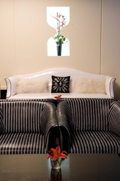 Accents in the lounge include glossy patent leather mixed with Mongolian sheepskin pillows.