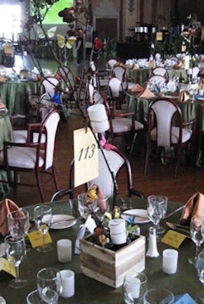 Scorched branches made up the ball's organic centerpieces.