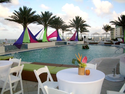The perimeter of the resort's pool served as the runway for the fashion show.