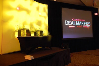 The lit-up stage at the Canadian Dealmakers gala and awards
