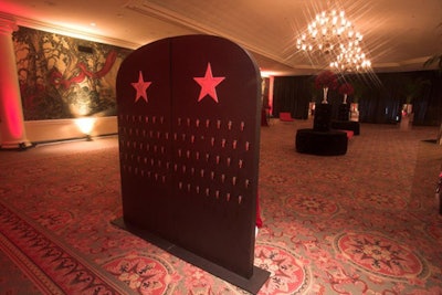 The event's V.I.P. room aimed for a classic Hollywood look, with overstuffed banquettes and mock dressing-room doors (with hanging key necklaces for the nominees).