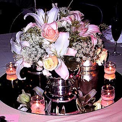 To echo the Art Deco feel of Radio City Music Hall, John Spellman of Macres 57th Street Corporation put small round mirrors under the centerpieces at the Tony awards' supper ball.