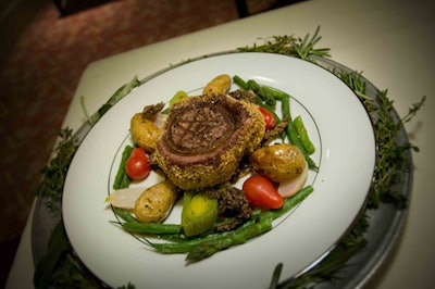 A pentacle symbol marked the main course of beef tenderloin encrusted with mustard seed.