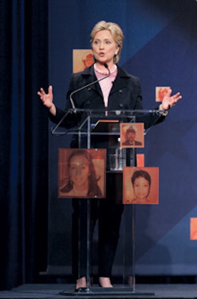 Traditional With a Twist: Designed exclusively for the All-American Presidential Forum on PBS by D.C.-based Bella Faccia, this plastic lectern features photographs that can be customized and a wooden mounting base that can be painted in a variety of colors. The piece rents for $675 a week.