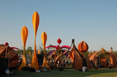 The Do Lab's installation featured about 35 structures, which provided shade and colorful meeting places on the field.