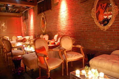 The V.I.P. area included tables and vintage furniture.