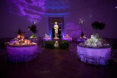 Panoramic photographs of national parks covered the table linens in the rotunda, with cloud shapes projected onto the ceiling and centerpieces to match the parks.
