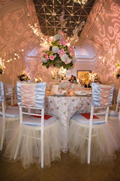 Gallery 25's focal points were the custom tutu and lace-up chair covers from Perfect Settings.