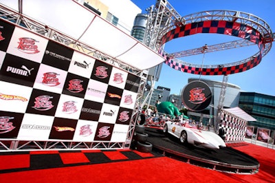 The Mach 5 from the movie served as the red carpet's centerpiece.