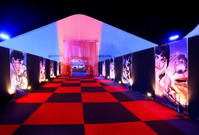 A checkered carpet led to the tented after-party.