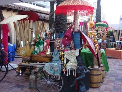 An elaborate vignette on the outdoor patio added to the Thailand-inspired ambience.