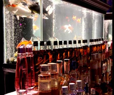 Large glass tanks were filled with colorful fish and set up behind the cocktails stations.