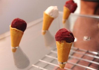 Miniature ice cream cones included flavors like rose petal, Lebanese yogurt, jasmine cassis, and blood orange.