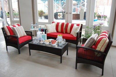 The Canada Day display showcased the dark rattan love seat and side chairs from the P.C. Cabana line.