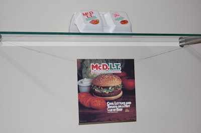 Displays included a retro box and poster of the McD.L.T., a burger from the 1980s.