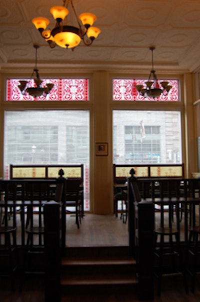 Seating at the front of the restaurant offers a view onto Yonge Street.