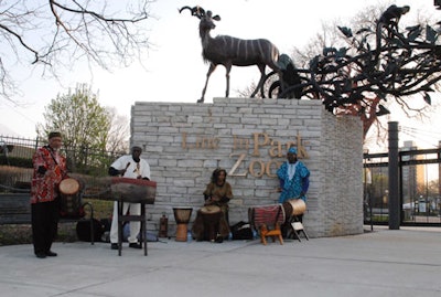 A drum quartet played outside the Lincoln Park Zoo as guests arrived through the main gate.