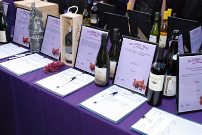 The silent-auction table featured a section devoted to wines.
