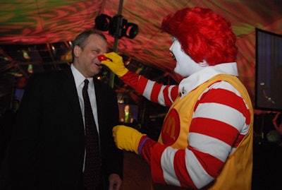 A roving Ronald McDonald, who mingled with the crowd and stood on stage during the live auction, helped remind guests of the evening's cause.