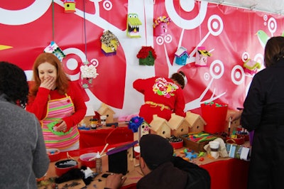Target's tent housed a birdhouse-decorating area.