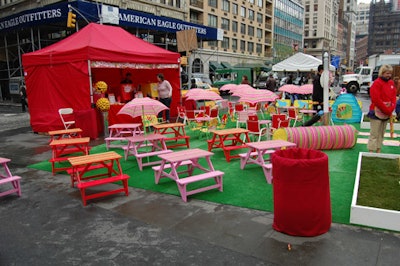 Target also created an area for kids, filling an outdoor section with tables, chairs, a lemonade stand, and plots of grass to play croquet on.