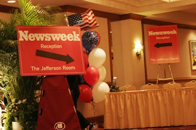 Newsweek held court in the large Jefferson Room, decorating the space with red posters and covers from the magazine.