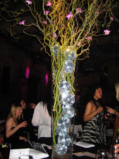 Mirrored disco balls filled glass vases throughout the Fermenting Cellar.