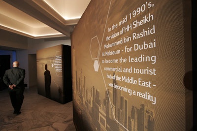 The panel installation in the front detailed the emergence of Dubai as an economic force in the Middle East.