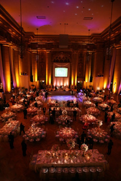 Rectangle and circular tables made way for a dance floor in the venue's auditorium.